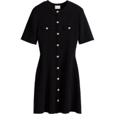 H&M Rib-Knit Button-Front Dress - Black