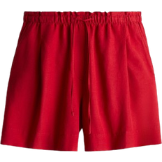 H&M Linen-Blend Drawstring Shorts - Red