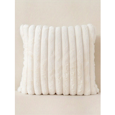 Shein Solid White Stripe Light Luxury And Luxurious Style Rabbit Plush Pillow Case Creative Home Fabric PillowCushion.Delicate And Breathable, Skin Friendly And Soft, Warm And Happy, Suitable For Wedding Birthday Themed Party, Sofa, Chair,Living Room, Bedroom, Office, Outdoor, Camping, Terrace,Automobile Decoration.Friends And Family Festival Gifts, High-End Taste Cushion Cover White (45.7x45.7cm)