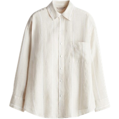 H&M Oversized Linen Shirt - Light Beige/Striped
