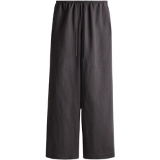 H&M Straight Linen-Blend Trousers - Dark Grey