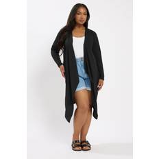 Vests Yours Curve Black Textured Waterfall Midaxi Cardigan - Black