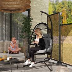 Synthetic Rattan Outdoor Hanging Chairs OutSunny Rattan Hanging Egg Chair with Stand Dark Grey
