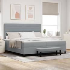 Camas Continentales vidaXL con Somier con Colchón y Banco Gris Claro 200x200 cm Tela Cama Continental