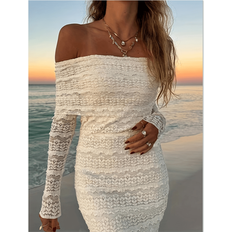 Transparent Dresses Shein Elegant Shoulder Revealing Lace Dress - Classy