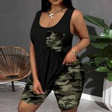 Shein Slaydiva Plus Size Sleeveless Camo Print Casual Loose Vest Top - Summer/Vacation