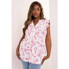 Pink Blouses Yours Floral Sleeveless Pintuck Blouse - Pink