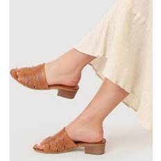 Leather Block-Heeled Mules - Tan