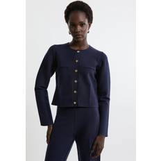 Karen Millen Outerwear Karen Millen Long Sleeve Pocket Detailed Knitted Jacket - Navy