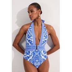Karen Millen Swimsuits Karen Millen Blue Scarf Print Plunge Swimsuit