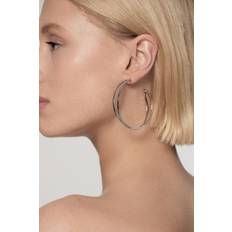Karen Millen Silver Tone Criss Cross Hoop Earring - Silver