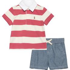 Ralph Lauren Striped Rugby Shirt & Chambray Short Set - Red