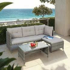 Home Garden Direct Bude Rattan Corner Sofa with Coffee Table Grey Outdoor Lounge Set