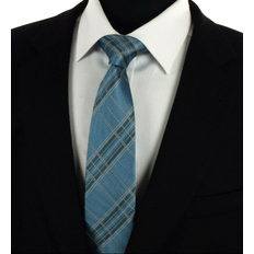 Blue Ties Habitat Tartan Plaid Teal Tie Mens Silk Grey Blue