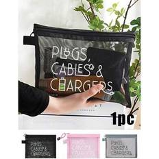 White Cosmetic Bags Shein Mesh Cosmetic Bag With Data Cable Pattern - Red