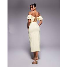 Vesper Bardot Puff Sleeve Midaxi Dress - Yellow