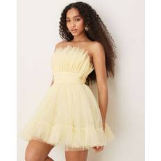 Bandeau Structured Tulle Mini Dress - Lemon