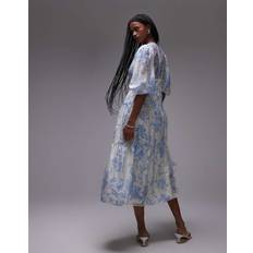 & Other Stories Clothing & Other Stories Midaxi Dress With Volume Sleeves And Shirred Bodice Blue Floral Print