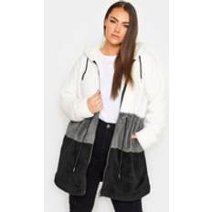 Yours Lange Fleece Hoodie Met Rits En Kleurvlakken - Wit/Grijs