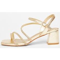 Quiz Gold Wide Fit Diamante Block Heels - Gold