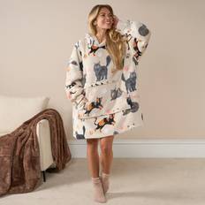 OHS Adults Cat Print Hoodie Blanket - - Blankets Beige, Natural
