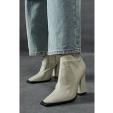 White Ankle Boots on sale Misspap Patent Block High Heel Ankle Boots - White