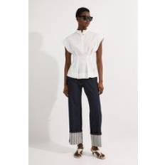Karen Millen Jeans Karen Millen Stripe Denim Turn Up Straight Leg Jean - Mid Blue