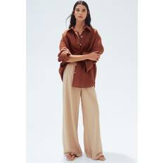 H&M Oversized Linnen Overhemdblouse - Bruin