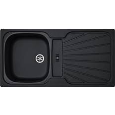 Liquida CMP5BL 1.0 Bowl Reversible Inset Black Kitchen Sink With Waste Kit