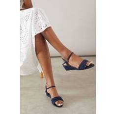 Blue - Women Heeled Sandals Wallis Womens Wide Fit Ranae Soft Twist Low Wedge Sandals - Navy