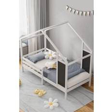 Living and Home White Blackboard Pine Bed 197 x 97 x 168 cm