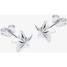 White Gold Earrings T.H.Baker 9ct White Gold Diamond Cut Star Stud Earrings - Silver