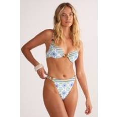 White - Women Bikini Sets Nasty Gal Womens Tile Contrast Border Wooden Ring Beaded Underwire Bikini Set - White