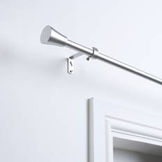 Grey Curtain Accessories OHS Curtain Pole Extendable Metal Finnials Trumpet End Rings 120 cm Grey