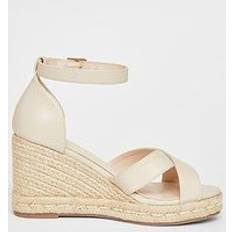 Natural Heeled Sandals Quiz Nude Wide Fit Faux Leather Wedges - Beige