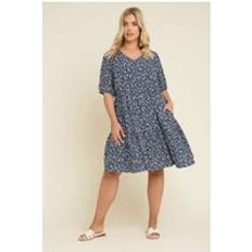 Yours Ditsy Floral Tiered Mini Dress - Dark Navy