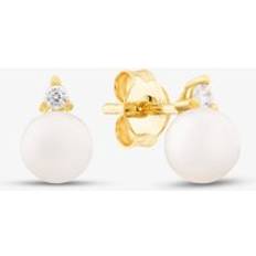 Women - Yellow Earrings T.H.Baker 9ct Yellow Gold Fresh Water Pearl Cubic Zirconia Stud Earrings - Yellow Gold