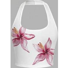 Florals Tank Tops Shein Casual Minimalist Vacation Tight Halter Neck Tank Top - Pink Floral