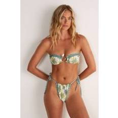 Beige Bikini Sets Nasty Gal Palm Tree Bandeau Trim Detail Tie Bikini Set - White