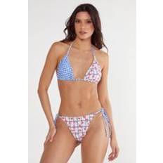 Blue Bikini Sets Nasty Gal Floral Gingham Mix Triangle Bikini - Blue