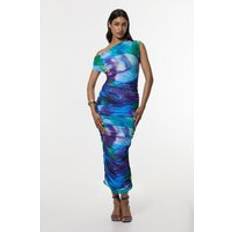 Karen Millen Midi Dresses Karen Millen Printed Mesh Jersey One Shoulder Midi Dress - Purple