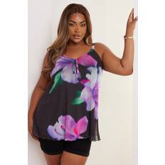 Mesh Tops Yours Floral Mesh Printed Vest Top - Black
