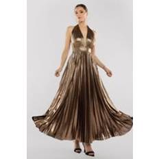 Sunrise Foil Halterneck A-Line Maxi Dress - Bronze