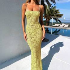 Lace Dresses Shein Women's Long Dress Holiday Sexy Elegant Lace See-Through Party Slip Dress