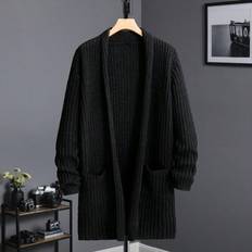 Oversize - Svarta Koftor Shein Långärmad Stickad Cardigan - Svart
