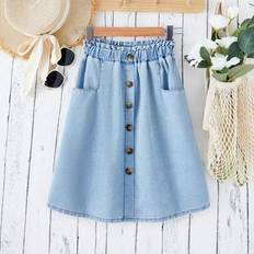 Pink Skirts Shein Bow Accent Loose Flared Denim Skirt - Blue