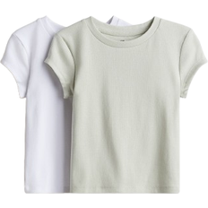 H&M Cotton Jersey Tops 2-pack - Light Dusty Green/White (1229754005)