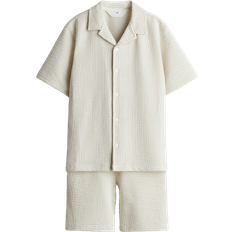 H&M 2-Delt Sæt Med Skjorte Og Shorts - Beige