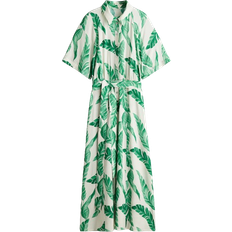 H&M Tie Belt Shirt Dress - White/Green Patterned
