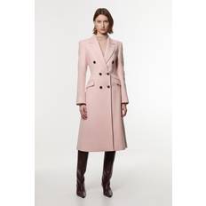 Pink - Wool Coats Karen Millen Premium Italian Manteco Wool Fitted Tailored Midi Coat - Pink